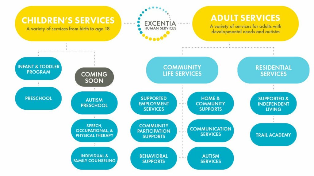 Excentia Breakdown of Children's and Adult Services. Including existing and new services.