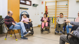 Group of people with various disabilities in community