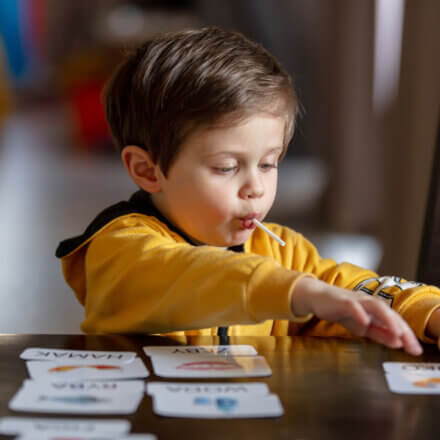Aba Therapy Boy With Flashcards