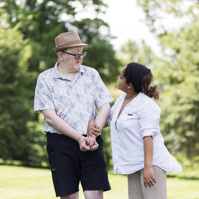 Client With Caregiver Outside